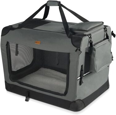 Транспортна переноска для собак та котів VOUNOT, складна, 82x60x60 см XL, сіра