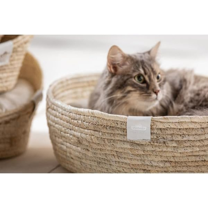 Кругле ліжко для тварин Dehner Premium Lovely Kuschelbett, діаметр 45 см, висота 13 см, натуральні матеріали/плюш, білий/бежевий колір