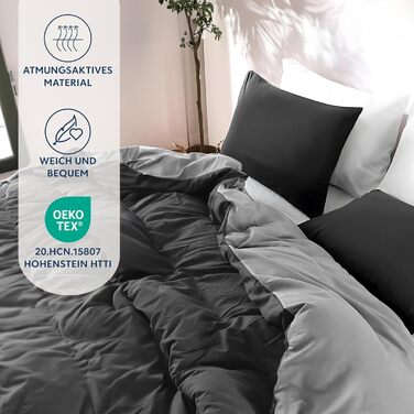 Комплект постільної білизни Dreamzie 240x220 см з 2 наволочками 80x80 см, чорний/темно-сірий. 100% мікрофібра, сертифікат Oeko TEX.