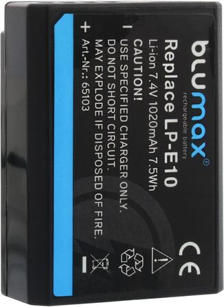 Акумулятор Blumax сумісний з Canon LP-E10 (1020mAh) + Зарядний пристрій Slim Dual LC-E10e для Canon EOS 1500D/2000D/4000D/Rebel T3/T7/T100/Kiss X2/X90