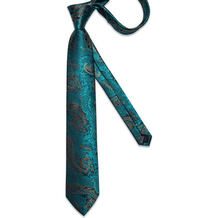 Набір краваток DiBanGu чоловічий: шовкова краватка, нагрудна хустка, запонки, зажим для краватки, блакитно-зелений візерунок Paisley, для ділових зустрічей