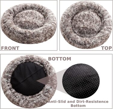 Крісло-гніздо для собак XXXL, кругле, знімний, пральний чохол, анти-тривожне, штучне хутро, м'яке, зручне, пухнасте ліжко для домашніх тварин (115 см, коричневе)