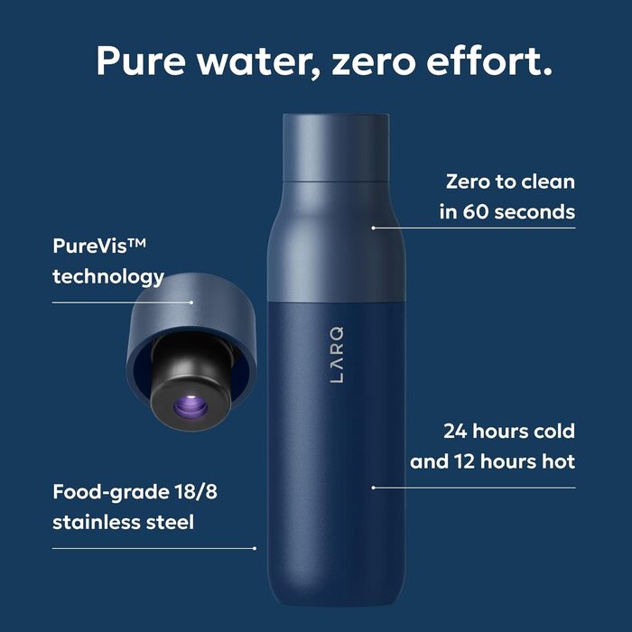 Пляшка для води LARQ PureVis 740 мл Monaco Blue з самоочищенням UV-C, нержавіюча сталь, BPA-free