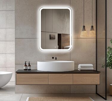 Дзеркало для ванної кімнати Venti 50x70 см з підсвічуванням та сенсорним вимикачем