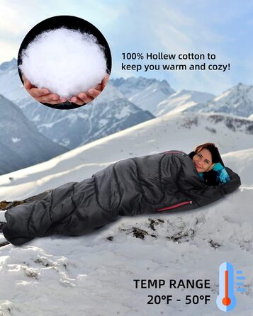 3-4 Season Sleeping Bag - Waterproof & Lightweight Sleeping Bag for Camping, Travel & Outdoor Activities - Ideal for Adults - 220 x 84 cm - 1.9KG - Black