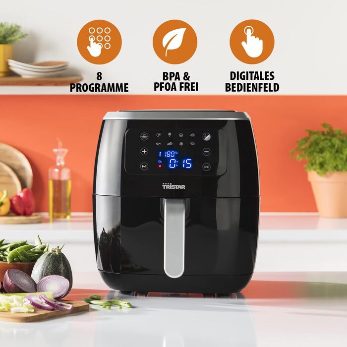 Фритюрниця повітряна Tristar FR-6997 XXL, 6 л, 8 програм, цифрове управління, чорна