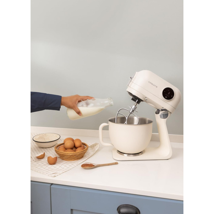 Планетарний міксер CREATE/DOWNMIX RETRO для кухні, колір Крем: 6 швидкостей, автоматичні програми для збивання, змішування та емульгування