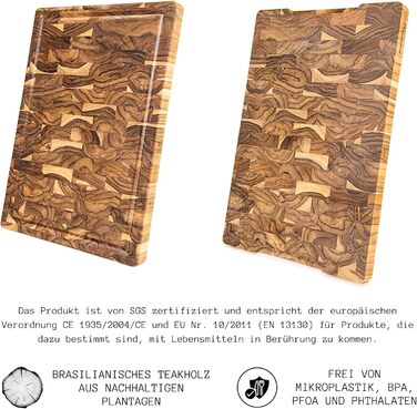 Дерев'яний обробний дошка Erke Schneidebrett з текового дерева, 44 x 29.5 x 3.2 см, з жолобом для соку, товщина 3.2 см