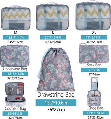 Набір органайзерів для валізи BAGAIL (8 шт.) - Кубики для пакування, набір для подорожей, колір: фламінго