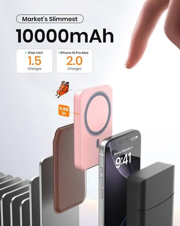 Power Bank A ADDTOP 10000mAh з PD 20W, USB-C, бездротова зарядка та LED дисплеєм (Рожевий)