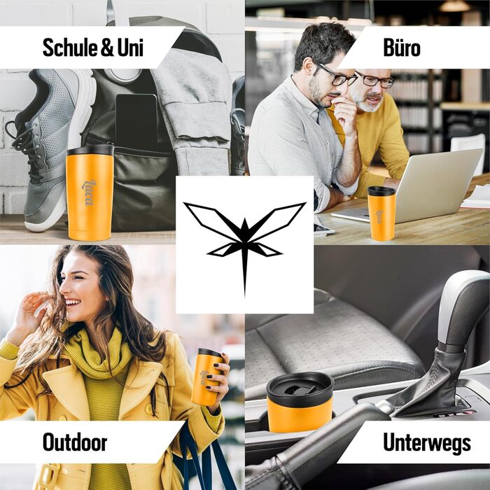 Термокружка KUINEA для кави та чаю, 350 мл, нержавіюча сталь, з герметичним клапаном, 6 годин тепла, без BPA, зелений (з можливістю гравіювання імені)