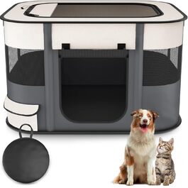 Portable Dog House Pet Pen 90x70x60cm Foldable Pet Playpen Rectangular Enclosure Kitten Cave Dog House Puppy Playpen Closed Pet Tent (Grey)