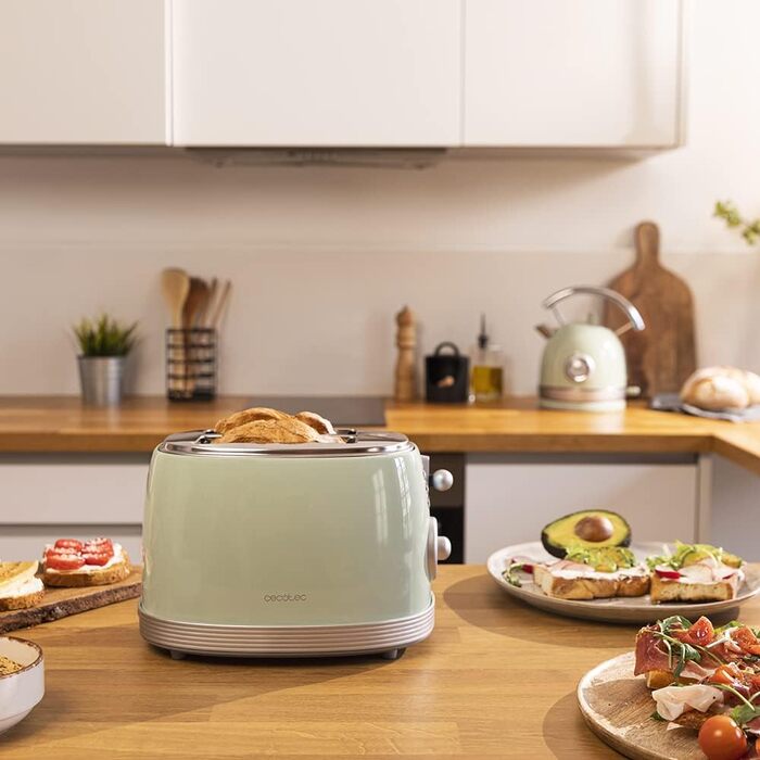 Тостер Cecotec Toast&Taste 800 Vintage Green, 850 Вт, 2 слоти, зелений, нержавіюча сталь, 3 функції