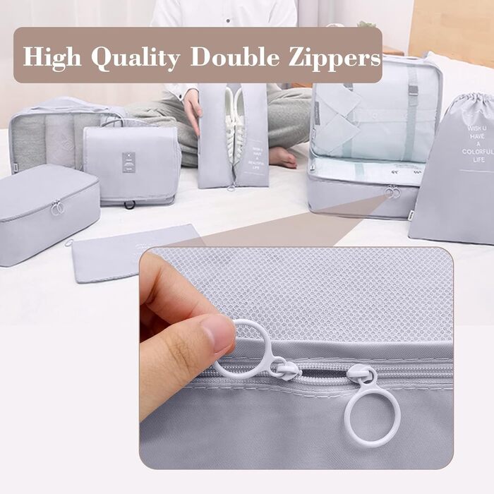 Органайзер для валізи - Набір 8 штук Packing Cubes для подорожей, система організації валізи, набір кубиків для пакування (Сірий)