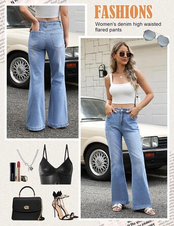 Джинси жіночі Schlaghose з високою талією, Bootcut, еластичні, світло-блакитні, розмір XL