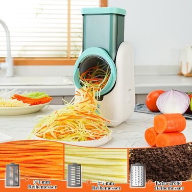 Електричний набір для нарізки овочів та фруктів 6-в-1: терка, шинковка, нарізка для овочів, фруктів, сиру та горіхів. Білий та зелений колір