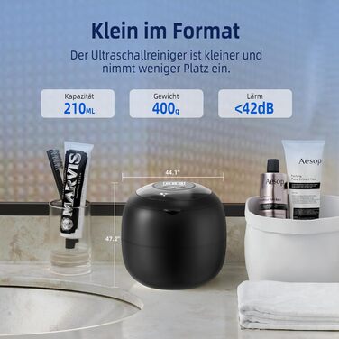 Ультразвукова очищувачка 48000 Гц, 210 мл, з цифровим таймером, 6 UV-лампами, 4 режими для зубних протезів, ретейнерів, алайнерів, протезів, кап, ювелірних виробів