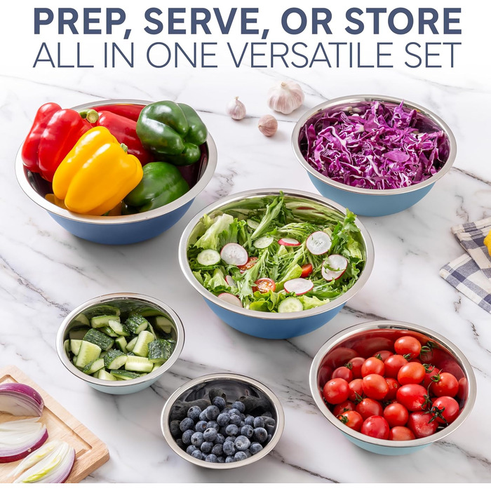 Набір мисок для змішування Cook With Color з нержавіючої сталі, 6 штук, блакитний