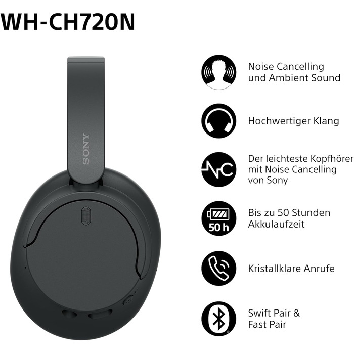 Бездротові Bluetooth-навушники Sony WH-CH720N з активним шумозаглушенням, до 50 годин автономної роботи, легкі, рожеві
