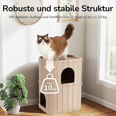 Cat Cave, Stable Cat Cave Made of High-Quality Felt, 3-Layer Indoor Cat House, Cat Cave for Sleeping, Playing and Hiding, Felt Cave Beige, 45 x 37 x 60cm, Large