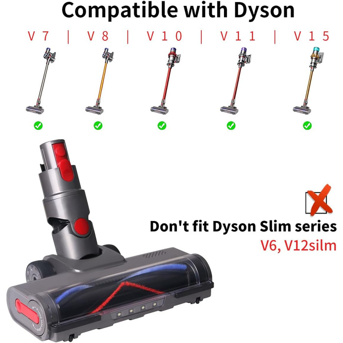 Насадка для пилососа Dyson V7 V8 V10 V11 V15 Kenvor: щітка з LED-підсвічуванням для твердих підлог та паркету