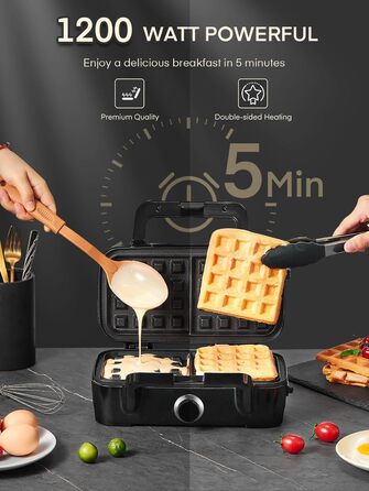Sandwichmaker 1200W 3-в-1: сендвічниця, вафельниця, контактний гриль з регулюванням температури та антипригарним покриттям | LED-дисплей, нержавіюча сталь/чорний