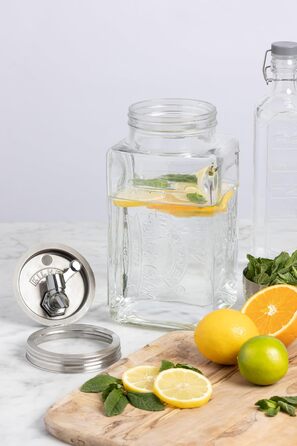 Диспенсер для напоїв KILNER з краном, 3 л, для холодильника, скляний, великий отвір для легкого наповнення
