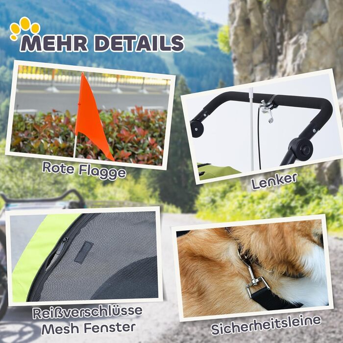 PawHut 2-в-1 Причіп для собак, велосипедний причіп для собак, візок для собак з відбивачами, прапорцем, причіп для собак PawHut, Oxford-тканина (Зелений)