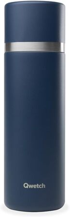 Qwetch Stainless Steel Thermos - 750ml Insulated Flask & Thermos Bottle with Recycled Stainless Steel Cup - 24h Cold & 12h Hot - Leakproof, BPA-Free & Perfect for Coffee & Tea - Brushed Stainless Steel, Marine Blue