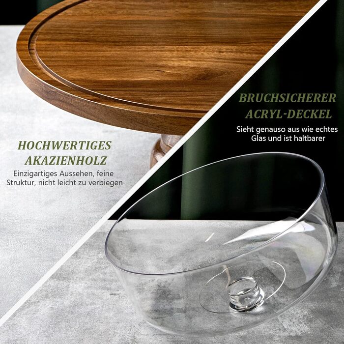 Тортенева таця ANBOXIT з ніжками, підставка для торта, таця для пирога з кришкою, тортоглінка з акрилу, дерев'яна підставка для торта з кришкою - ніжки акрил, кришка - ніжки