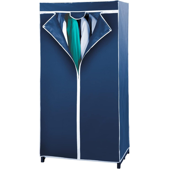 WENKO Wardrobe Air, practical fabric wardrobe for dust-free storage of textiles, stable metal frame, easy assembly, breathable non-woven material, 75 x 150 x 50 cm, Navy
