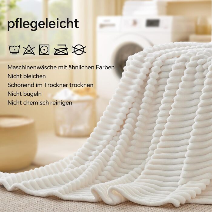 М'яка ковдра BEDELITE з фланелі, 125x150 см, кремово-білий колір, для дивана та декору інтер'єру