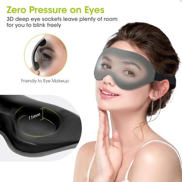 Маска для сну Laitver для тих, хто спить на боці, 2025, 3D, повна світлоізоляція, для жінок та чоловіків, зручна, дихаюча, без тиску, з регульованою гумкою, для подорожей (світло-сіра)