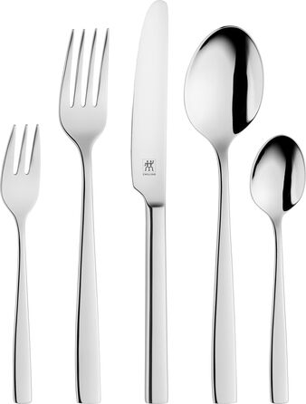 Zwilling Roseland Cutlery Set, 30-Piece, For 6 People, 18/10 Stainless Steel/High-Quality Blade Steel, Polished, Silver [plastic-free packaging], plastic free, TLG plastic free 30 pc. Polished