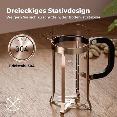 Френч-прес для кави 350мл з нержавіючої сталі, скляний, для дому, офісу, кемпінгу та подорожей