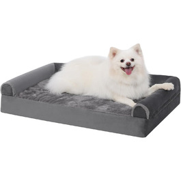 KSIIA Orthopedic Dog Bed for Large Dogs, 105x70x18cm, Removable and Washable Cover, XL Dog Couch with THREE Raised Edges, Non-Slip Bottom, Egg Crate Foam Dog Basket, (L 90 x W 57 x H 16 cm, Light Grey)