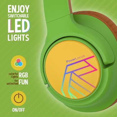 Дитячі навушники PowerLocus Bobo Bluetooth з LED-підсвічуванням та обмеженням гучності, Over-Ear, з мікрофоном для дітей, сумісні з телефоном/планшетом, для подорожей