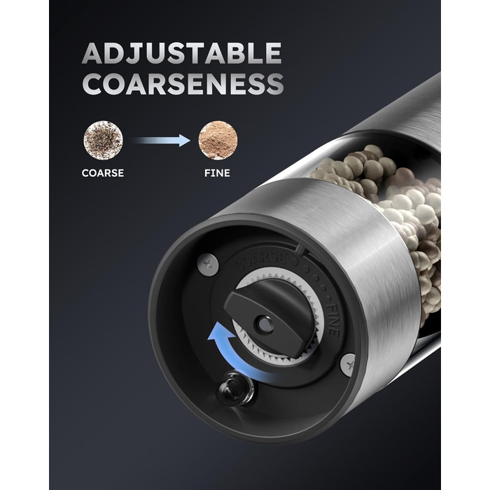 Електрична мельниця для солі та перцю FORLIM, USB-зарядка, з LED-підсвіткою, регульована ступінь помолу, 7 рівнів, 2 шт. (чорний+білий)