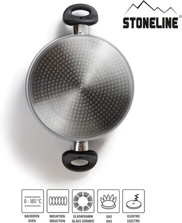 STONELINE XXL алюмінієва каструля 28 см з кришкою, 7 л, антипригарна з кам'яним покриттям, для індукції та всіх плит, для духовки, сіра, приготування без жиру та олії