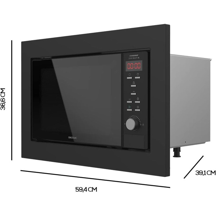 Мікрохвильова піч Cecotec GrandHeat 2350 вбудована, 23 літри, 900 Вт, з грилем, 6 рівнів потужності, 9 функцій, таймер