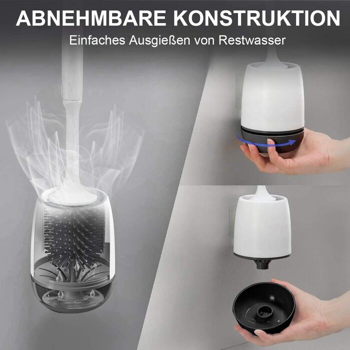 Щітка для унітазу силіконова з тримачем, настінний монтаж, швидковисихаюча, для ванної кімнати – білий (сірий та білий) (чорний та білий)