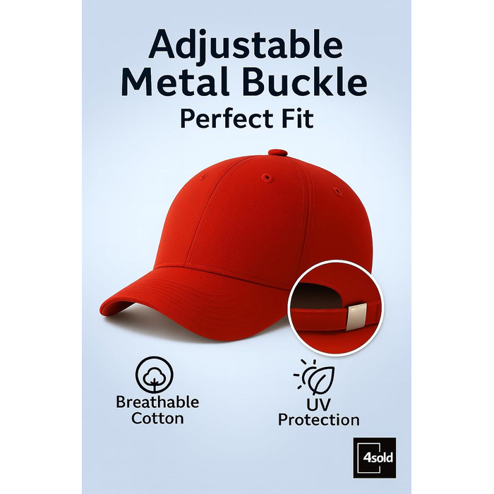 Кепка бейсболка 4sold, бавовна, унісекс, червона, регульована, легка, дихаюча