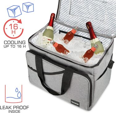 Foldable Cooler Bag 25L/45L/52L - Outdoor Cooler Box with 16h Cooling Function and Carrying Straps, Waterproof Picnic Bag Insulated Bag with Shelf, Insulated Bag - Anthracite or Grey - IceBreezer (Grey - Size S: 25L)