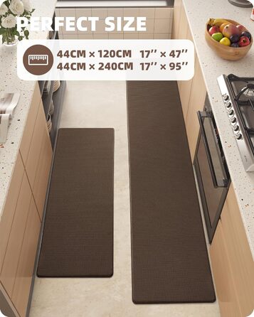 Color G Kitchen Runners, 2 Pieces, Washable Non-Slip Kitchen Rug, Kitchen Mat with Oil-Proof and Waterproof, Rubber Backed Kitchen Mat for Dining Room, Kitchen, Runner Hallway (44x75CM + 44x150CM, Brown)