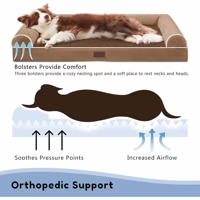 WESTERN HOME Dog Bed, Dog Basket, Large Dogs, Orthopedic Dog Bed, Dog Sofa, Waterproof, 106x76x10cm, Dog Beds with Washable Cover, Dog Basket for Large Dogs, (L 106 x W 76 x H 19 cm, Brown)