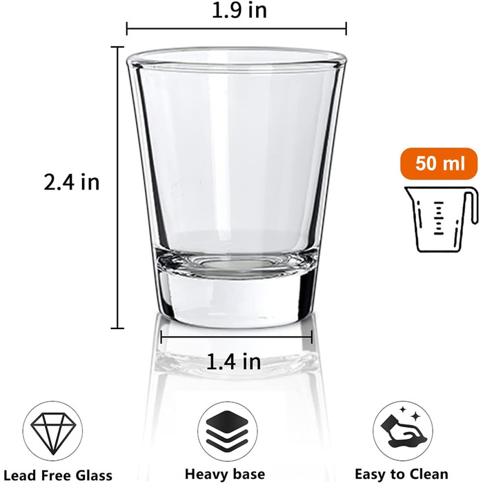 Набір шотерів 24 шт. 5cl для віскі, текіли, горілки та лікерів, скляні, прозорі, для мийки в посудомийній машині