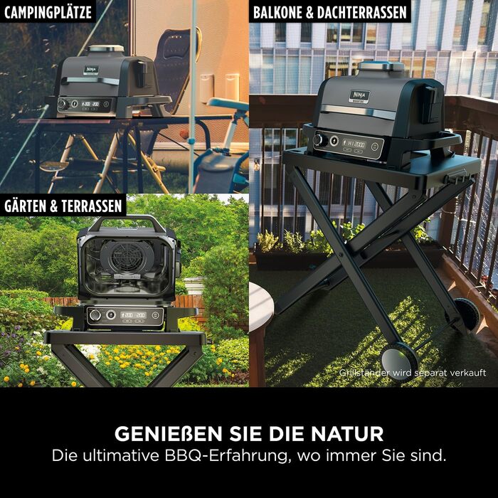 Ninja Woodfire Electric Grill with Smoker & Air Fryer - 7-in-1 Outdoor BBQ Grill - Weatherproof, Non-Stick, Portable - Grey/Black OG701EU