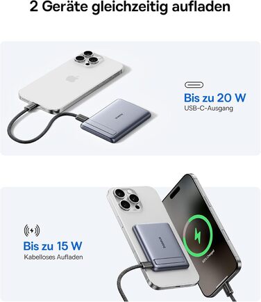 Power Bank Baseus Mini MagSafe 5000mAh з MagSafe, PD 20W, Qi2, сірий колір