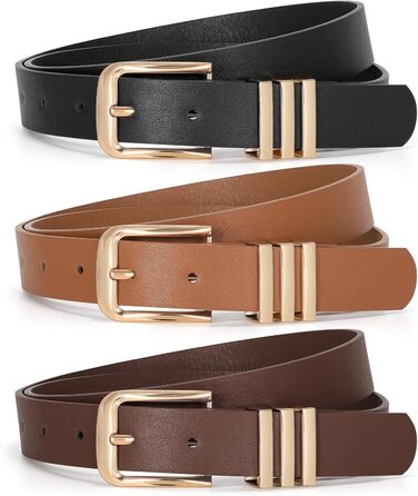 Жіночі шкіряні ремені JasGood (3 шт.) - чорний, коричневий, темно-коричневий (з золотою пряжкою). Підійдуть на талію 78-108 см