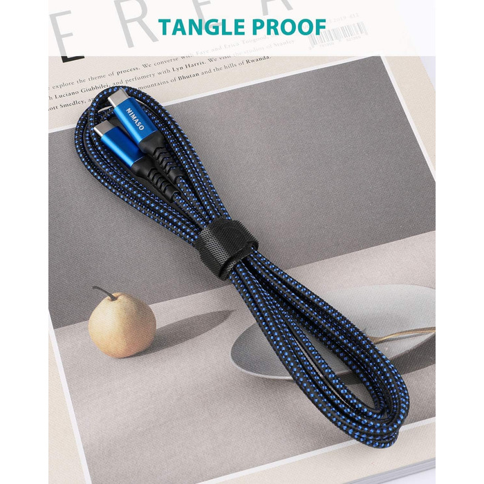 Кабель USB-C Nimaso [2 шт., 2м], 20V/3A/60W, для Samsung, Google Pixel, MacBook, iPad, iPhone, блакитний